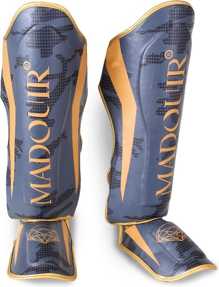 Kickboks Scheenbeschermers Grijs/Zwart/Goud - L