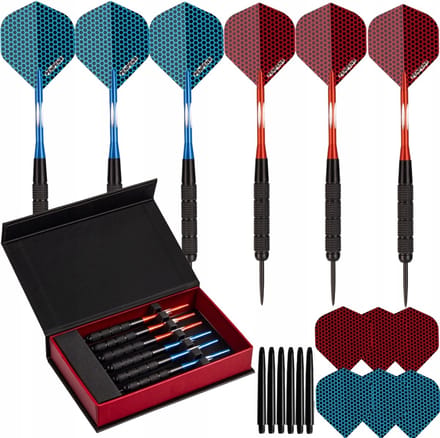 Dartpijlen, professionele dartpijlen, 6 stuks, compleet, 18 gram, multiset met etui
