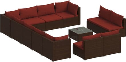 vidaXL - 13-delige - Loungeset - met - kussens - poly - rattan - bruin