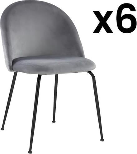 Vente-unique Set van 6 stoelen MELBOURNE - Fluweel en mat zwart metaal - Grijs