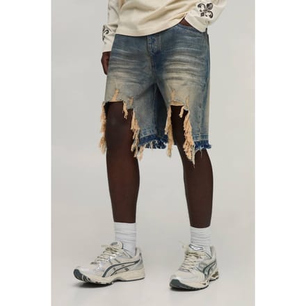 Relaxed Fit Stijve Extreem Gescheurde Denim Shorts | Antique Wash | Size 32