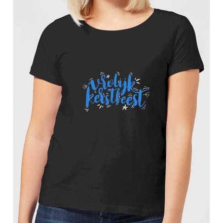 Vrolijk Kerstfeest Dames T-Shirt - Zwart - 3XL