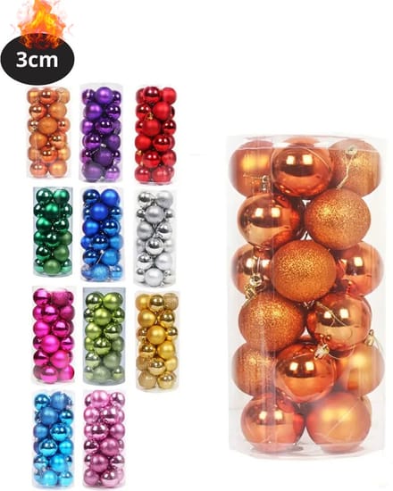 Nivard Kerstballen - Kerstversiering - Plastic - Oranje - 3 cm - 24 stuks