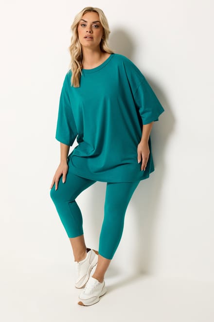 Yours Tealblauwe Elastische Taille 3/4Legging Size 42
