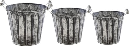 Emmer/plantenpot/bloempot - set van 3x stuks - zink - antraciet/grijs