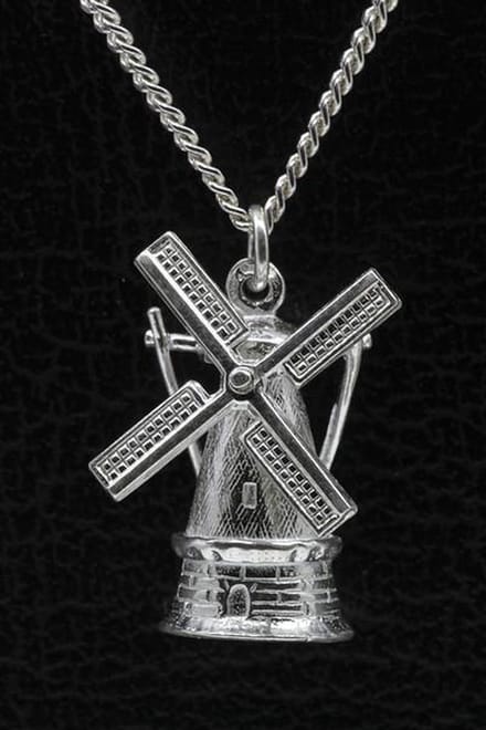 Zilveren Stellingmolen ketting hanger - rond massief