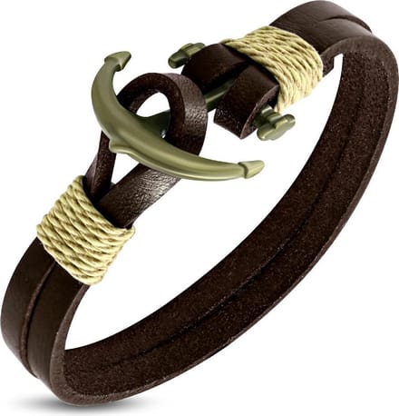 Amanto Armband Farrel Brown - Leer - 316L Staal - Anker - 10mm - 21cm