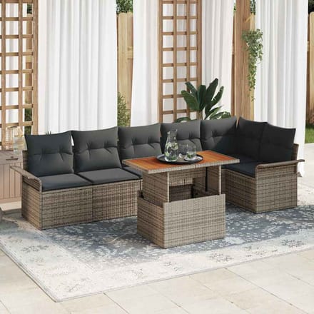 vidaXL - Tuinbank - Set - 7 - st - Grijs - poly - rattan