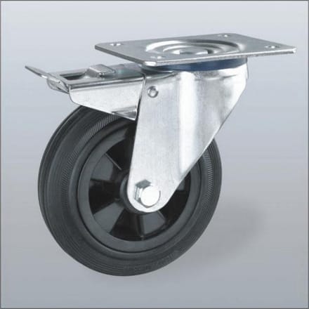 Rubber zwenkwiel geremd met topplaat - 100mm - 100kg