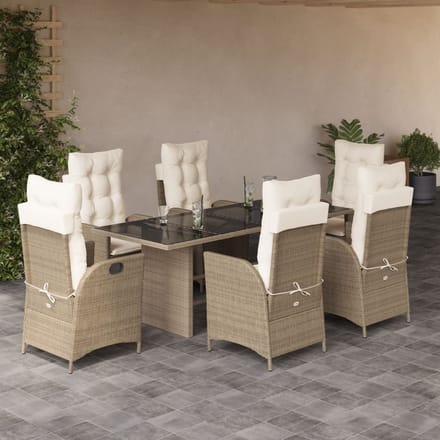 vidaXL - 7-delige - Tuinset - met - kussens - poly - rattan - beige
