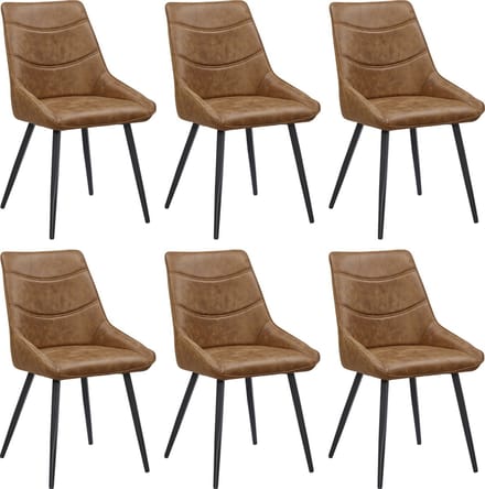 Colenis® - Svensk Eetkamerstoel - Set van 6 - Cognac - Microvezel - Microfiber - Industrieel - Design - Comfortabele en Duurzame Eetkamerstoelen