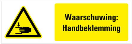 Waarschuwing voor handbeklemming tekstbord 200 x 75 mm