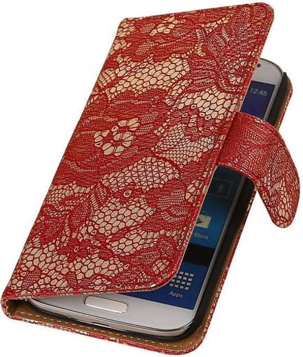 Lace Bookstyle Wallet Case Hoesjes Geschikt voor Samsung Galaxy S4 i9500 Rood