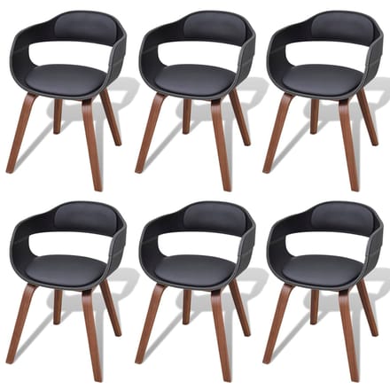 vidaXL - Eetkamerstoelen - 6 - st - gebogen - hout - en - kunstleer - zwart