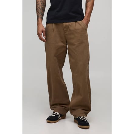 Relaxed Fit Half & Half Tailleband Gewassen Twill Broek | Tobacco | Size Medium