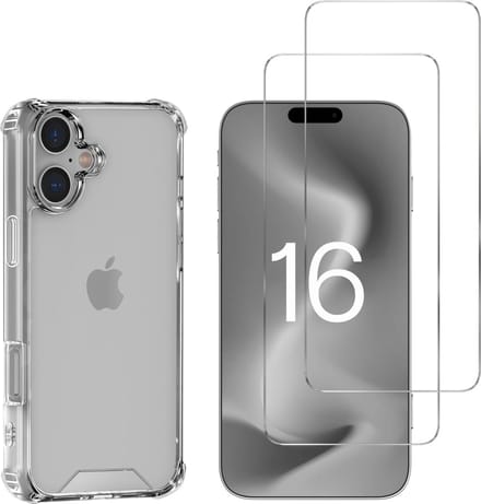 Hoesje voor iPhone 16 backcover Shockproof siliconen Transparant en 2 stuks Screenprotector Gehard Glas