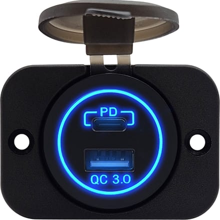ProRide 12V USB/USB C Stopcontact 2 Poorten - Inbouw - QC3.0 - USB Autolader, Boot en Camper - Complete set - Blauw