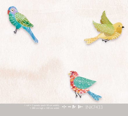 INGK - Kate & Andy - Behang - Fun Birds (sand)