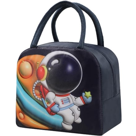 Lunchtas met cartoon dierenpatroon, verdikte handgreep, grote capaciteit, bento tas black