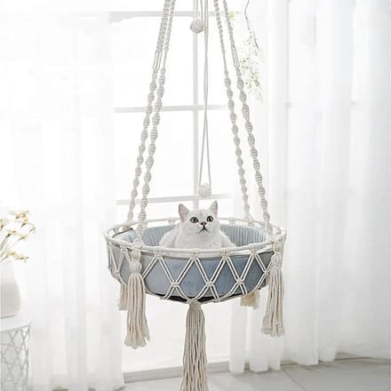Opknoping Macramé Kat Hangmat - katten Hangmat - Thuis Katten voor Binnen Raam - Wit