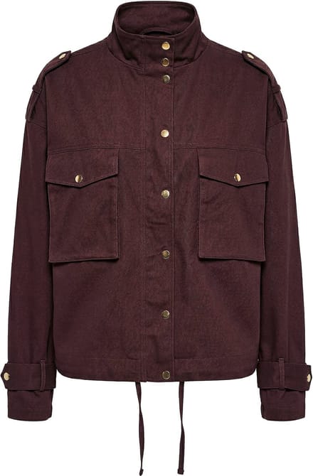 Studio Untold - Dames - Utility-jas oversized grote zakken opstaande kraag - Chocolade - Maat 46+