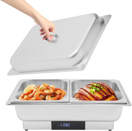 Elektrische Voedselwarmer - Warmhoudcontainer Buffetset - Catering Feesten - Intelligent Touchscreen - 9.5L Capaciteit - Zilver