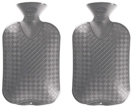 Warmwater kruik - 2x - grijs - geribbeld - 2 liter - bedkruik