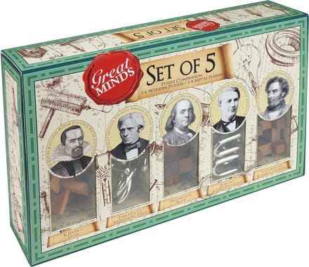 Asmodee puzzelset - Great Minds 5-delige breinbreker houten en metaal.