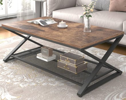 Houten Koffietafel met Opbergruimte en Industrieel Ontwerp