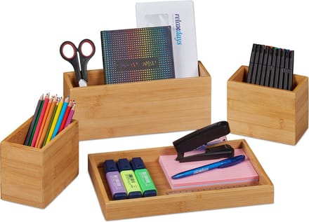 bureau organizer - 4 stuks - pennenbak - bamboe - voor accessoires - brieven