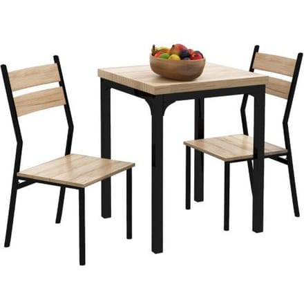 Table de cuisine - MUVOE - Ensemble 3 pièces - Bois naturel et noir - 4 places - Design compact noir