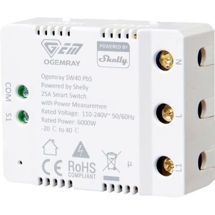 Shelly Ogemray smarter Relaisschalter 25 A Schakel-meetactor Bluetooth, WiFi