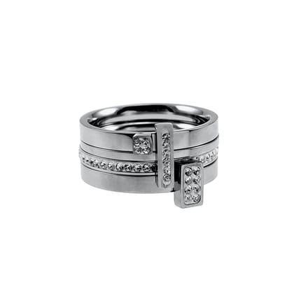 Set van Vier Ringen Dames - Gepolijst RVS - Ringen met Strass