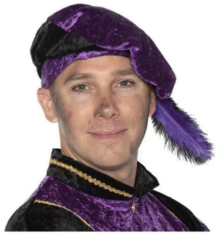 Piet baret velours met struisveer - Paars