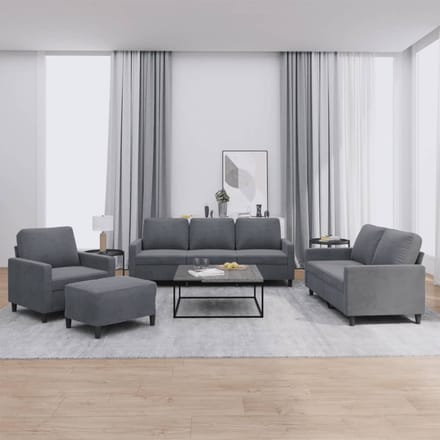 vidaXL - 4-delige - Loungeset - met - kussens - fluweel - donkergrijs