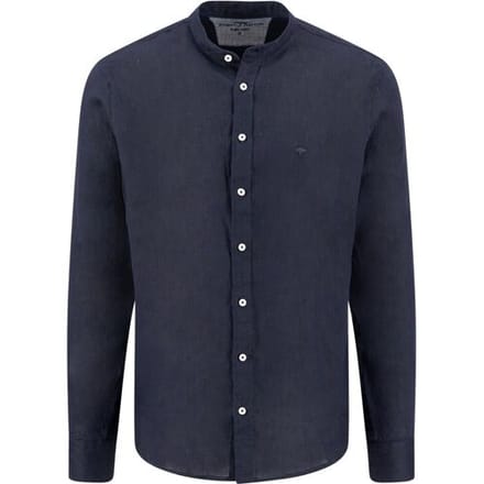 Fynch-Hatton Overhemd Solid Color Premium Linnen Stand-Up Collar Navy / male