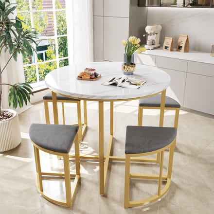 STILVORA Eetkamerset 80x80x75cm - Moderne Eettafel met Stoelen Set van 4 - Voor Thuisgebruik - MDF - Grijs