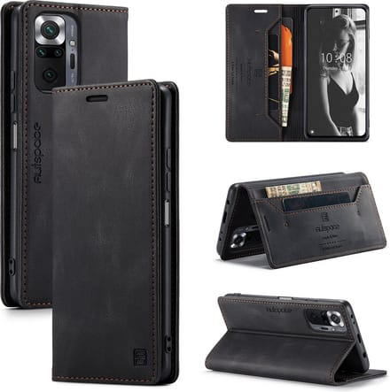 Luxe Flip Case met RFID Bescherming Kaarthouder en Magneetsluiting voor Xiaomi Redmi Note 10 Pro / Note 10 Pro Max _ Zwart