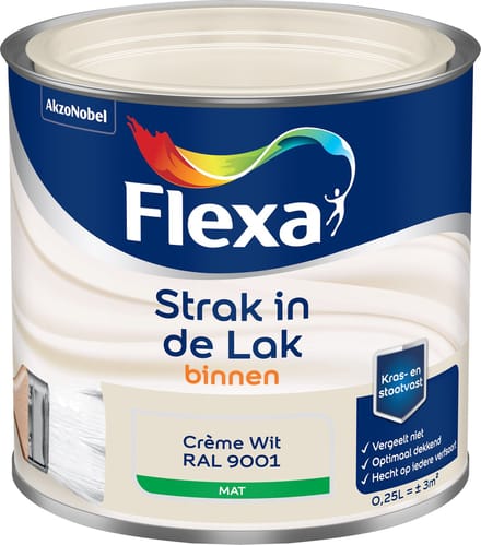 Flexa - Strak In De Lak Binnenlak Mat - Crème Wit / Ral 9001 - 250 Ml