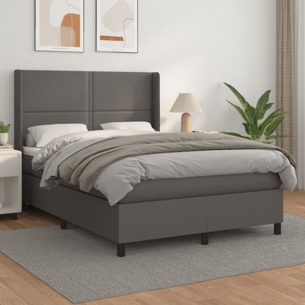 vidaXL - Boxspring - met - matras - kunstleer - grijs - 140x200 - cm