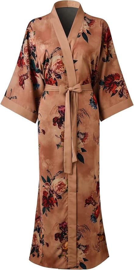 Lange Kimono Badjas voor Dames met Zakken en Bloemprint