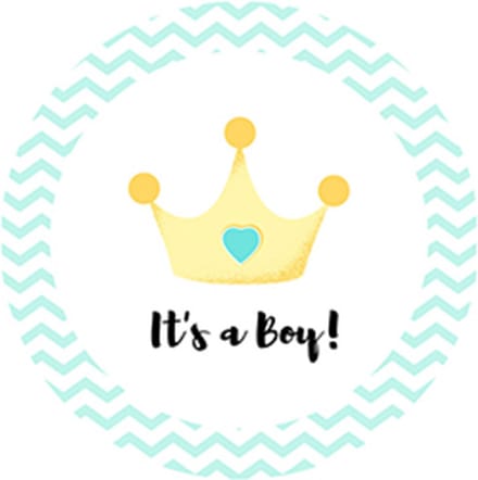 DW4Trading Geboorte Sticker It's A Boy Kroontje Mintgroen-wit - Envelop - Sluitsticker -  Babyshower - 24 Stuks – Ø 4,5 cm