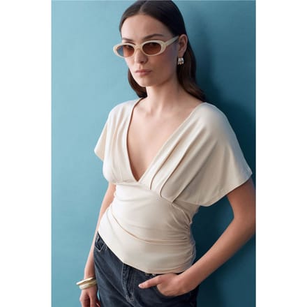 Slim Fit V-Hals Blouse met Strikdetails