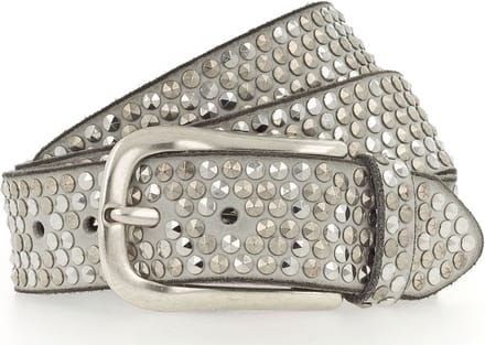 b.belt Leren riem Zoe Silver Stud Belt W105 Light Grey Lichtgrijs