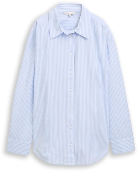 Tom Tailor - Losvallende popeline blouse - Maat 44 - mid blue white stripe