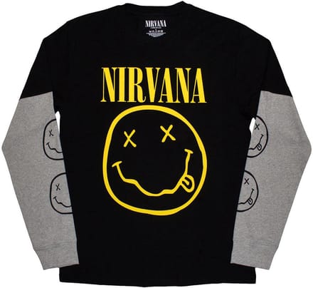 Nirvana - Yellow Happy Face Longsleeve shirt - L - Zwart/Grijs