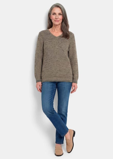 Tricot pullover met naadloze V-hals - beige - Gr. 42 van Goldner Fashion