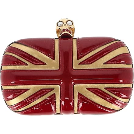 Alexander McQueen Britannia Skull Box Clutch Handtas in Rood Gelakt Leer