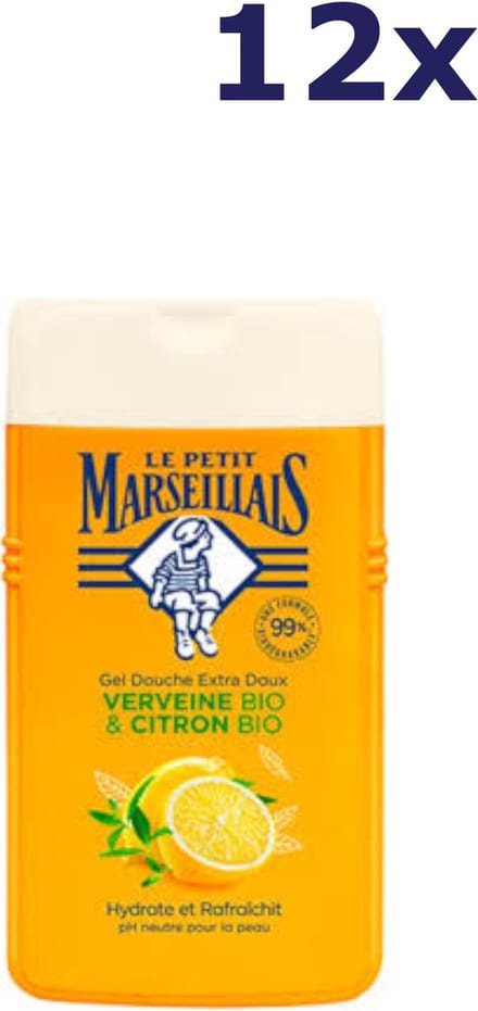 12x Le Petit Marseillais Gel douche - 250ml - Verveine et Citron BIO
