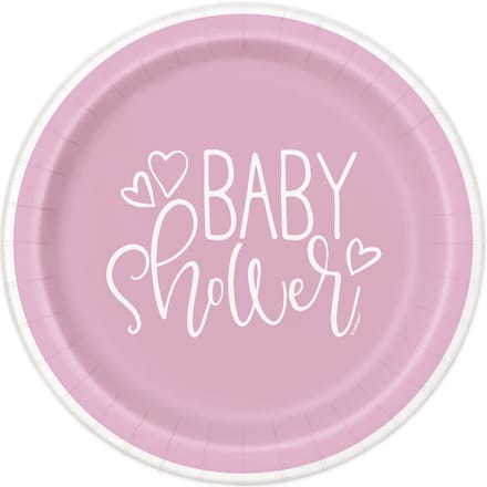 UNIQUE - 8 roze en witte kartonnen baby shower borden 23 cm voor meisje